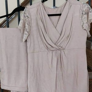 Maternity and Nursing Pajama Set with Lace Detail